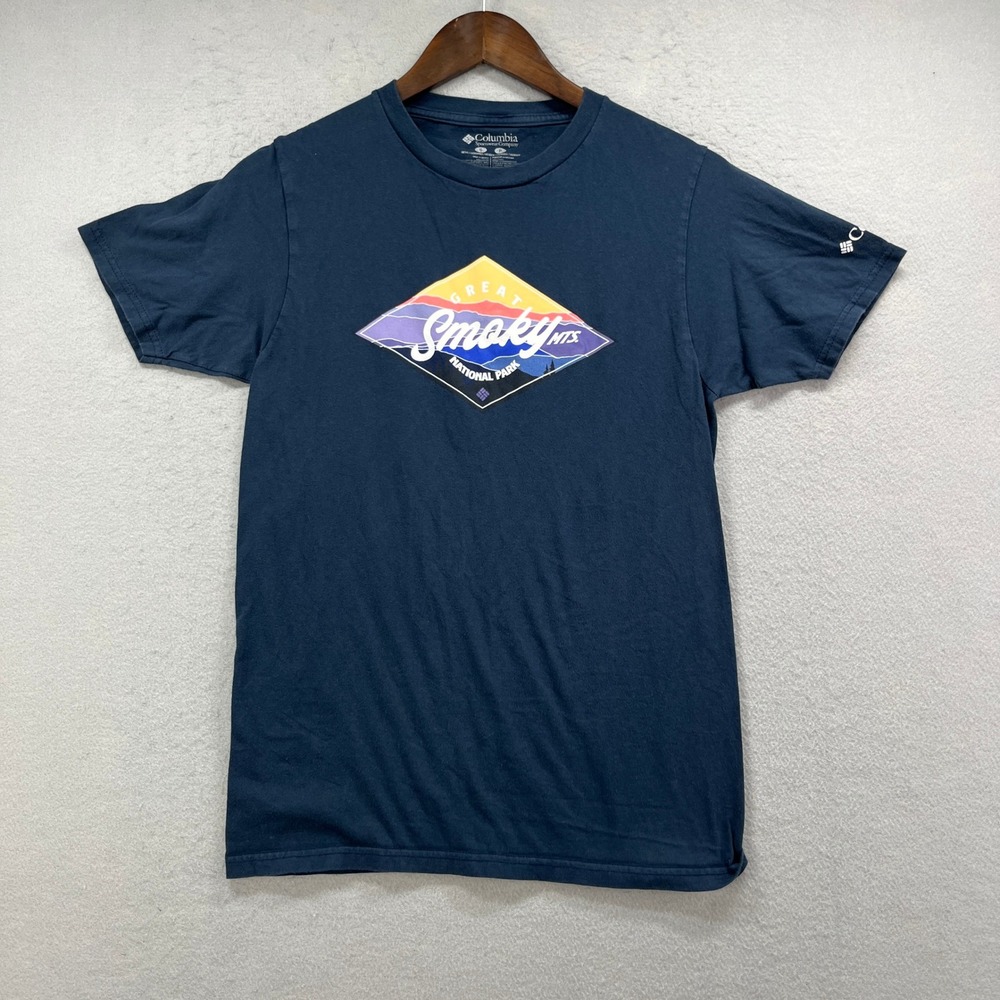 Smoky Mountains Columbia T-Shirt Mens S Navy Blue Hiking National Park Tee